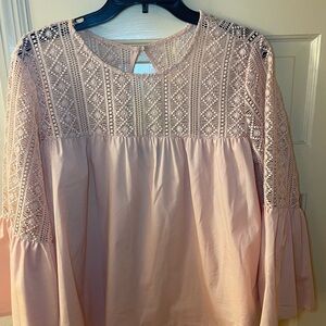 💋Sharagano Blush Lace Detail Blouse🩷